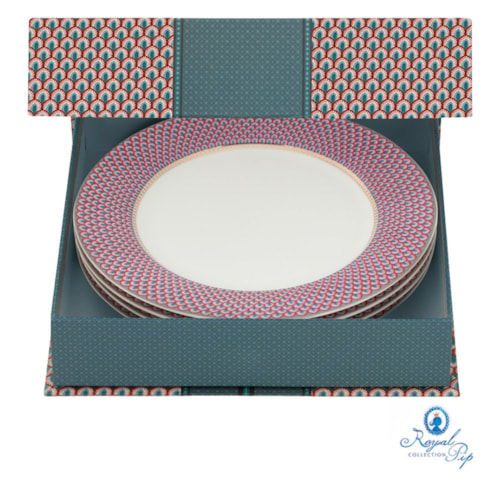 Set/4 Pratos de Jantar Scallop Azul - Flower Festival - Pip Studio